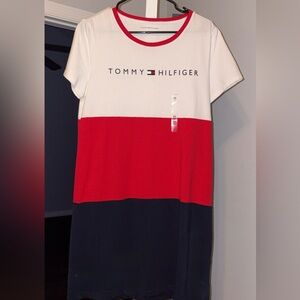 Tommy Hilfiger Red and White Logo Tee